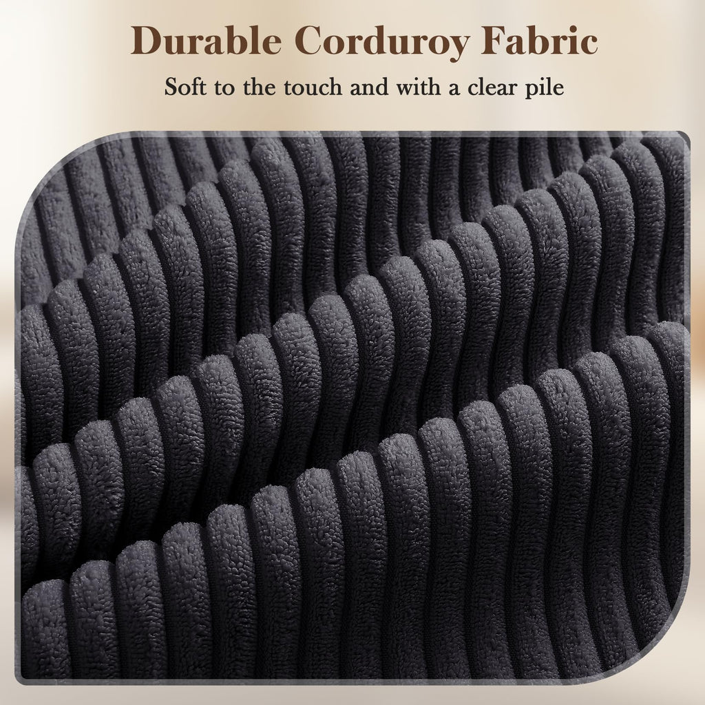 38.5" Accent Chair Black, Comfy Corduroy Single Sofa Seat with Spring Cushion, Upholstered Armchair with Deep Seat, Reading Chair for Adults, Modern Sofa for Living Room, Bedroom