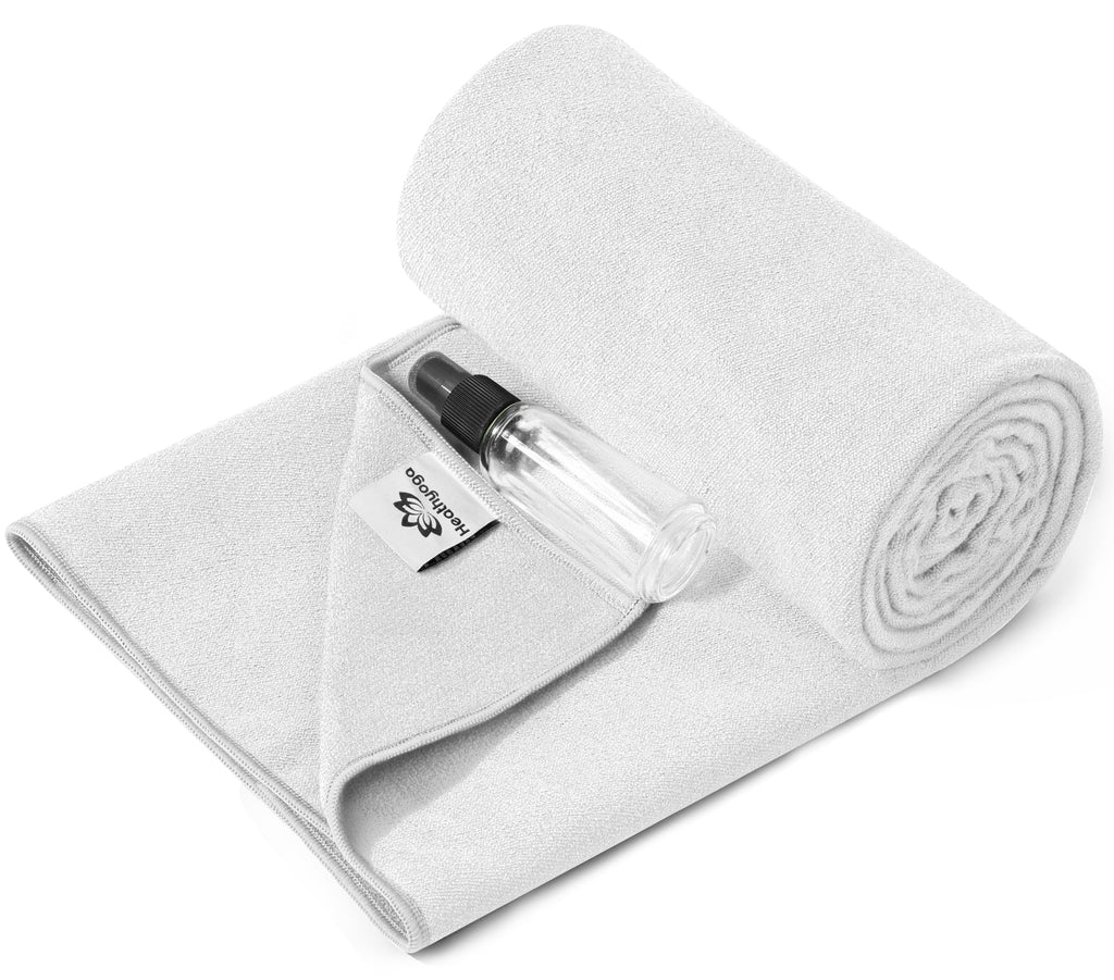 Yoga Mat Towel Non Slip for Hot Yoga Towel with Silicone Grip & Free Spray Bottle, 72"X26" Extra Large Microfiber Yoga Towel for Bikram, Pilates, Fitness (Light Grey)