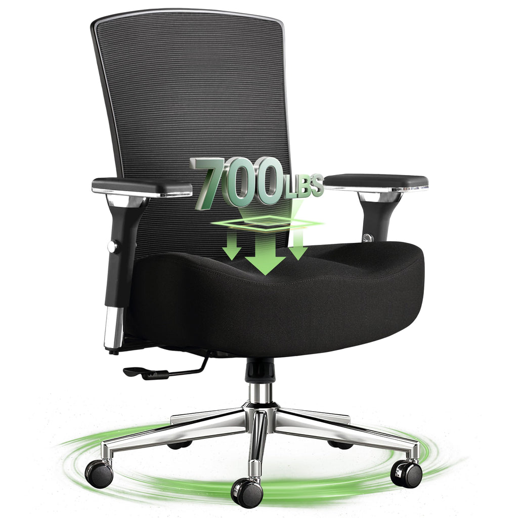Big and Tall Office Chair 700lbs with Ergonomic W Wide Thick Seat Cushion, Oversized Mesh Desk Chair with Adjustable Lumbar Support, Computer Chair with Upgraded 4D Armrests