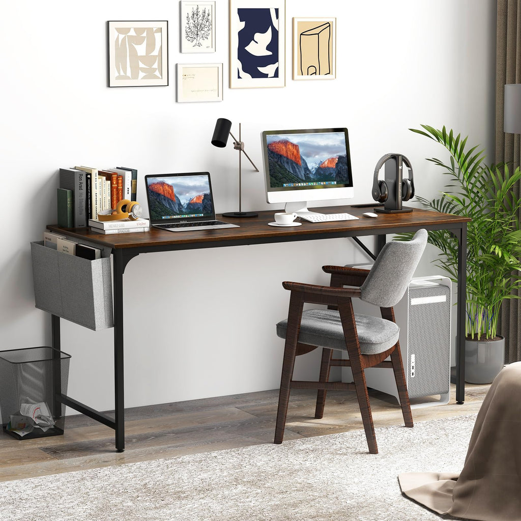 60" Conference Desk Set of 4, Modern Boardroom Desk with Storage Bag, Headphone Hook, Sturdy Metal Frame, Rectangular Seminar Table with Charging Station
