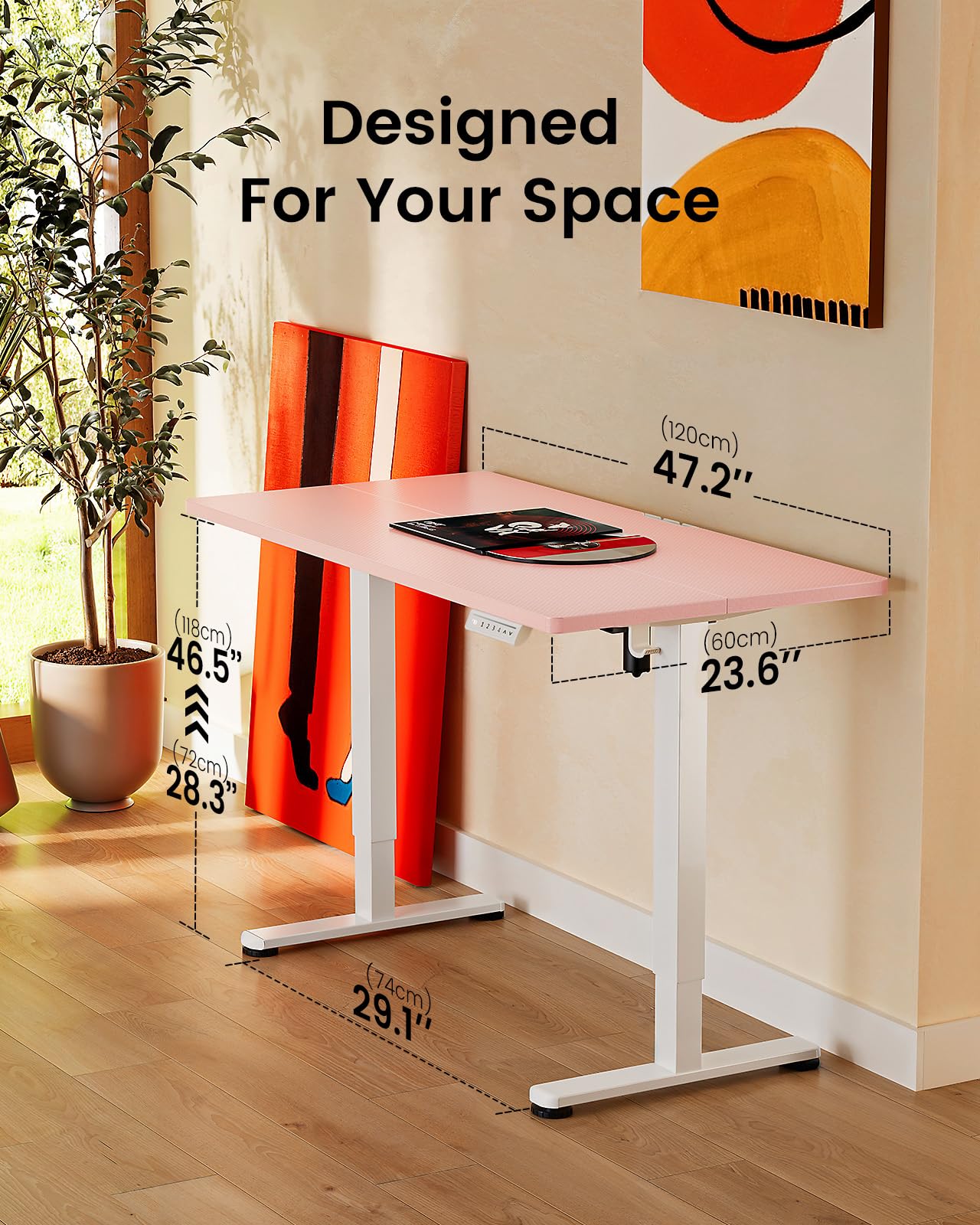 Height Adjustable Electric Standing Desk, 48 x 24 Inches Sit Stand up Desk, Memory Computer Home Office Desk, Pink