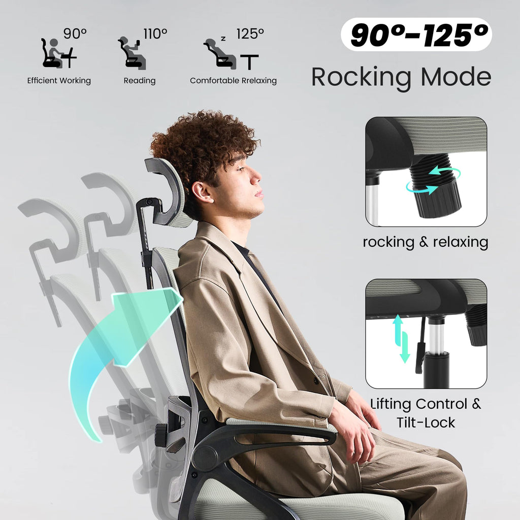 Ergonomic Office Chair, 400 LBS Computer Chairs with Adjustable Lumbar Support, Breathable Mesh Desk Chair Ergonomic with Thickened Cushion, Comfy Home Office Desk Chair (Dark Gray)