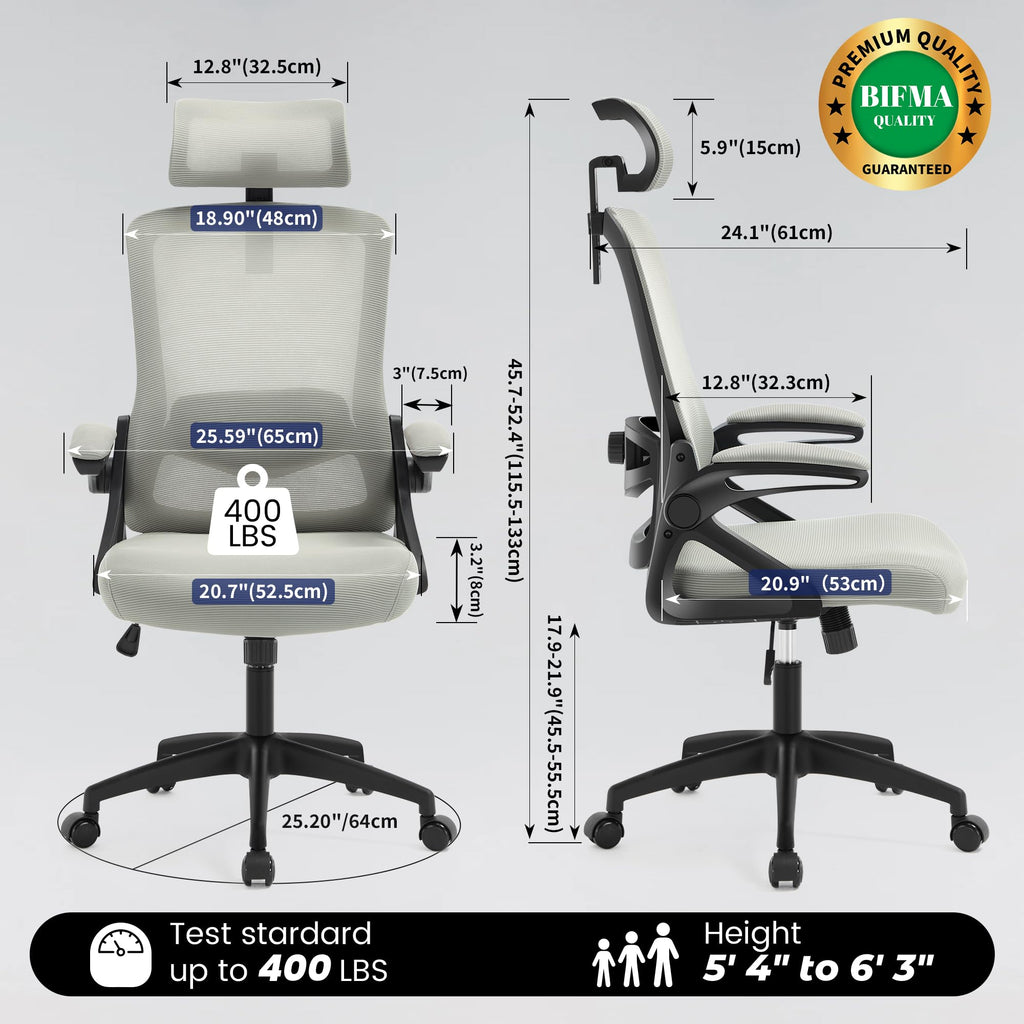 Ergonomic Office Chair, 400 LBS Computer Chairs with Adjustable Lumbar Support, Breathable Mesh Desk Chair Ergonomic with Thickened Cushion, Comfy Home Office Desk Chair (Dark Gray)