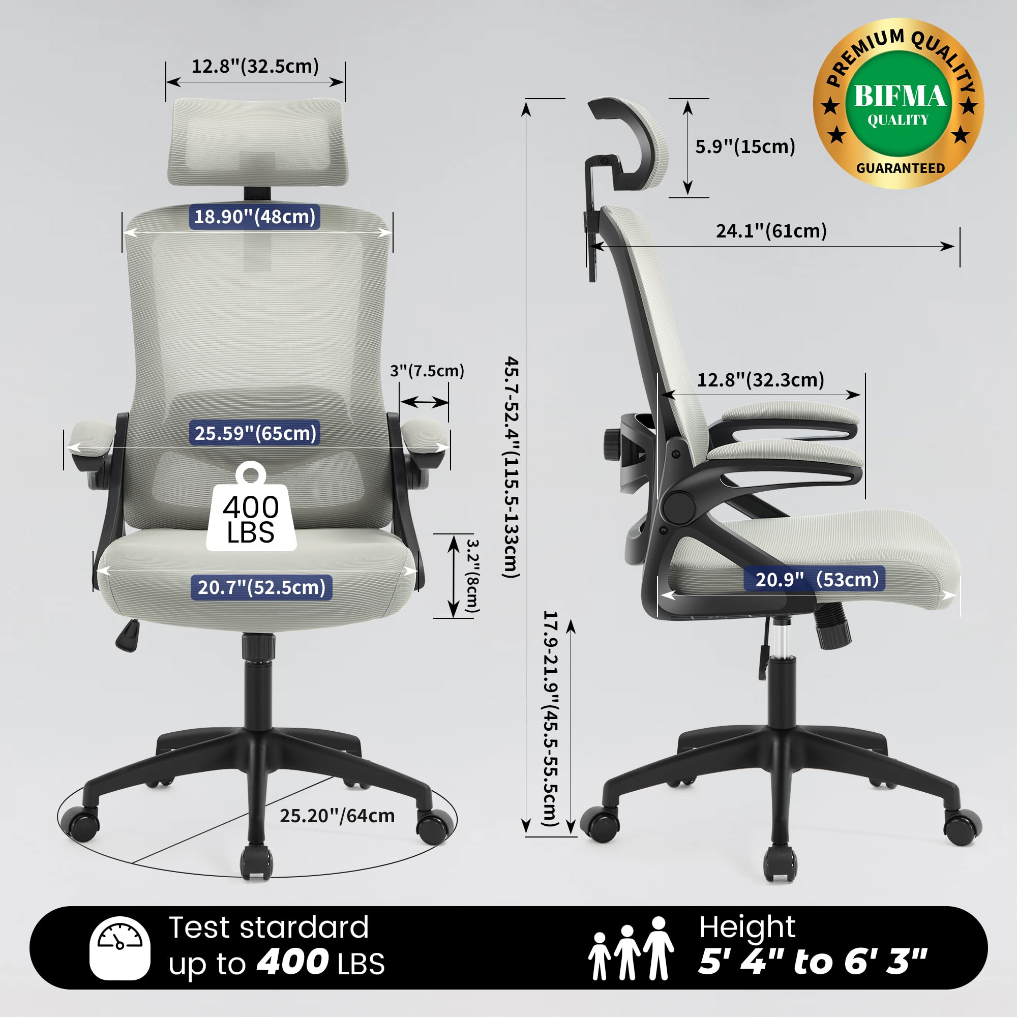 Ergonomic Office Chair, 400 LBS Computer Chairs with Adjustable Lumbar Support, Breathable Mesh Desk Chair Ergonomic with Thickened Cushion, Comfy Home Office Desk Chair (Dark Gray)