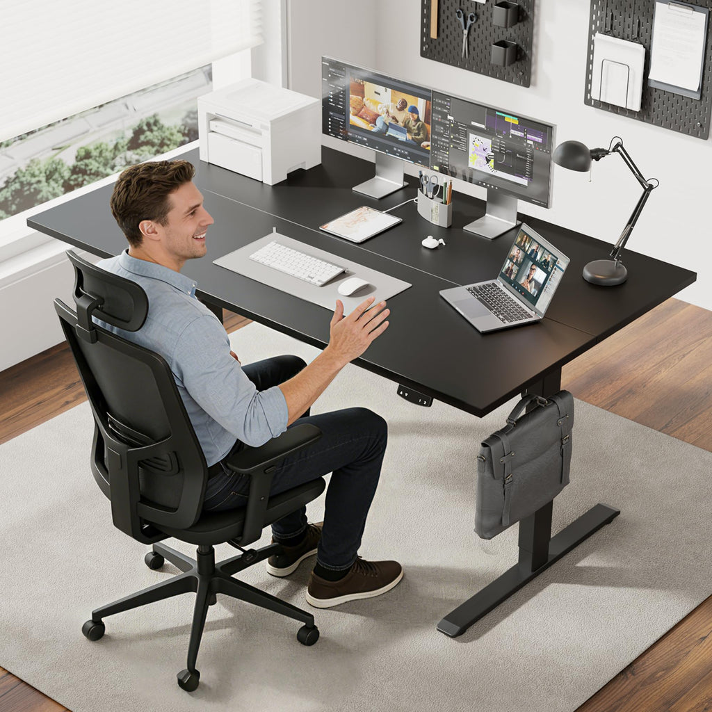 Electric Standing Desk, 55 x 28 Inches Height Adjustable Desk, Sit Stand up for Work Office Home, Ergonomic Rising Computer Table with Memory Preset, Black