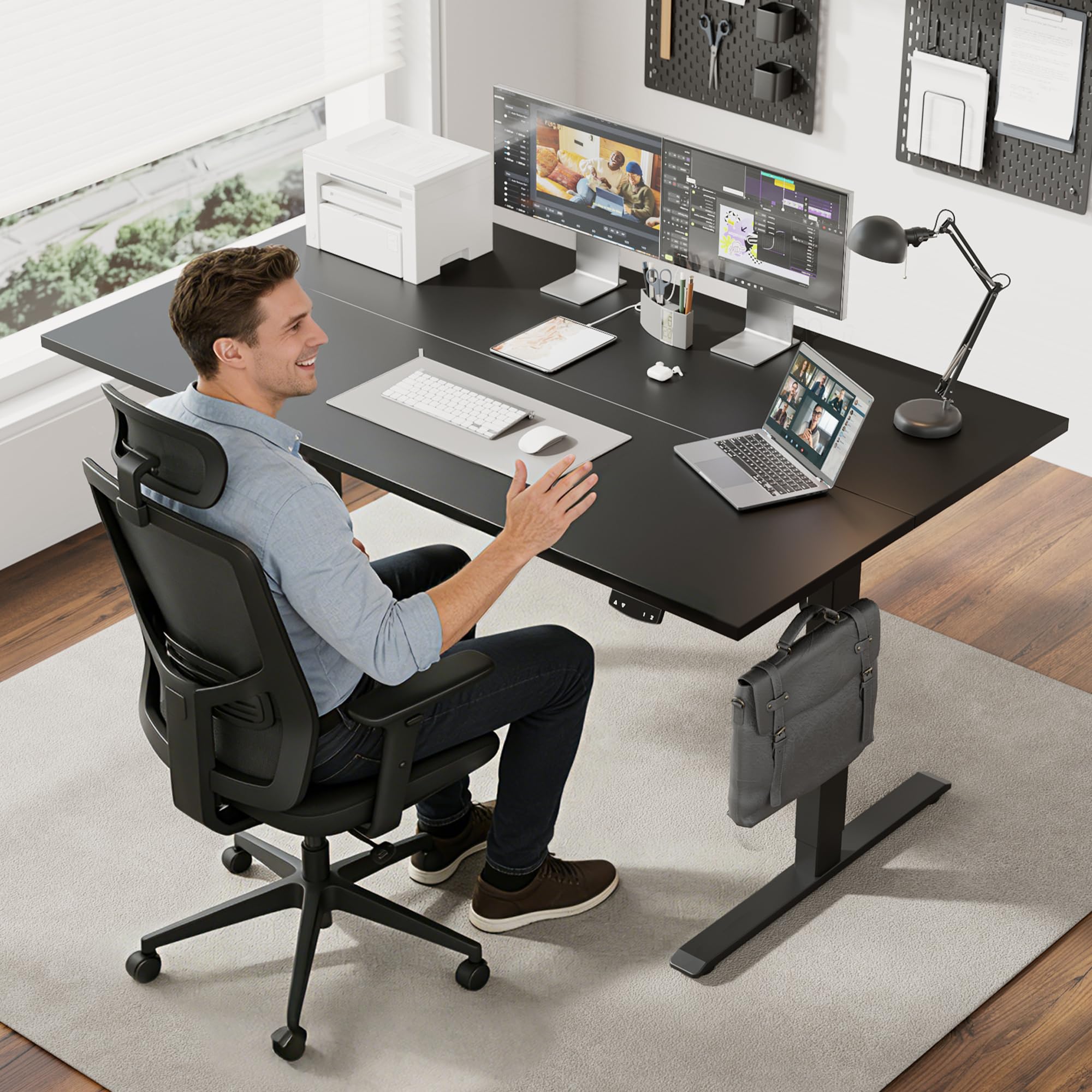 Electric Standing Desk, 55 x 28 Inches Height Adjustable Desk, Sit Stand up for Work Office Home, Ergonomic Rising Computer Table with Memory Preset, Black
