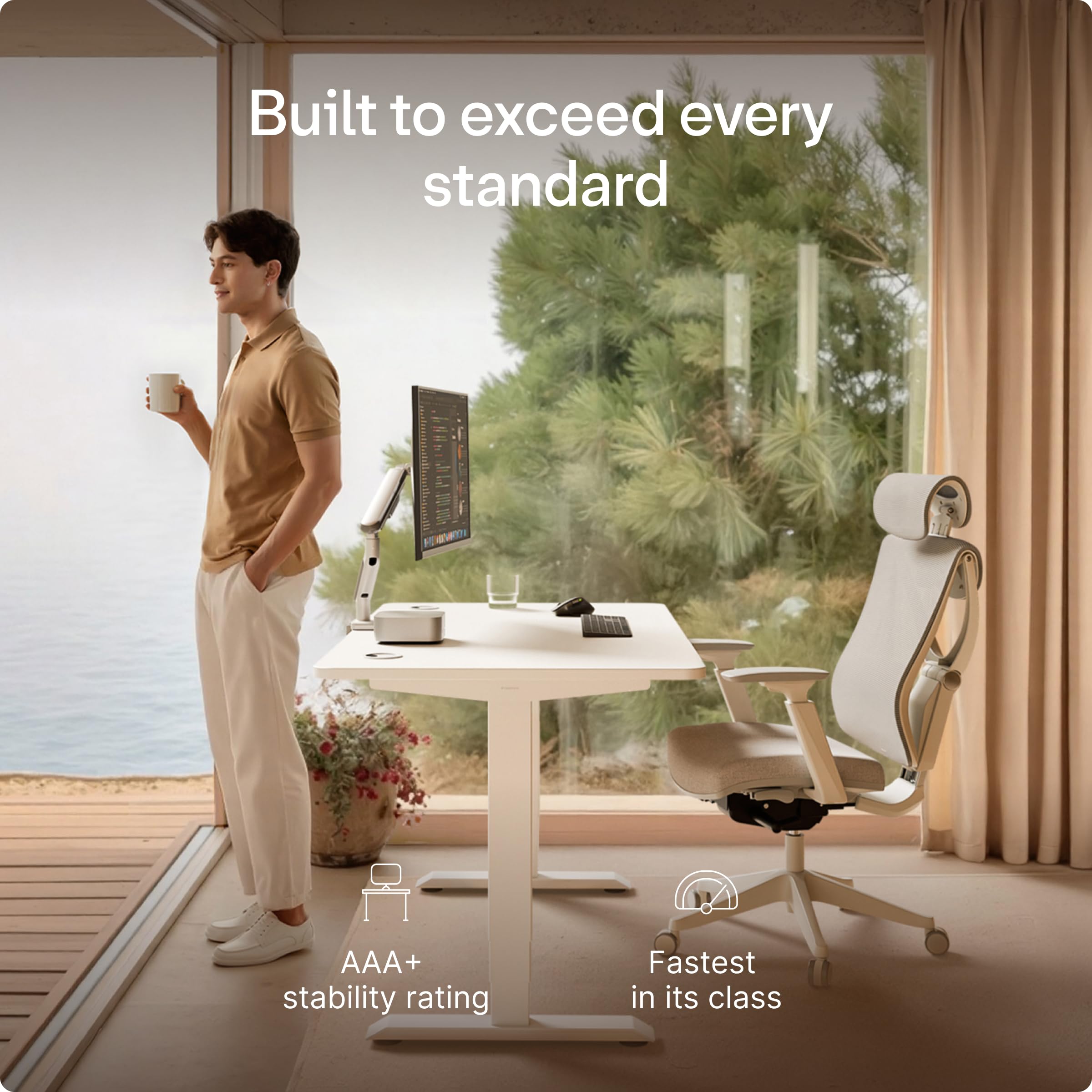 Standing Desk 54x28 — Made in Europe, Ergonomic Sit Stand Home Office Desk, Electric Height Adjustable, Dual Motor, USB & USB-C Charging, Wobble-Free, Touchscreen, 3 Memory Presets