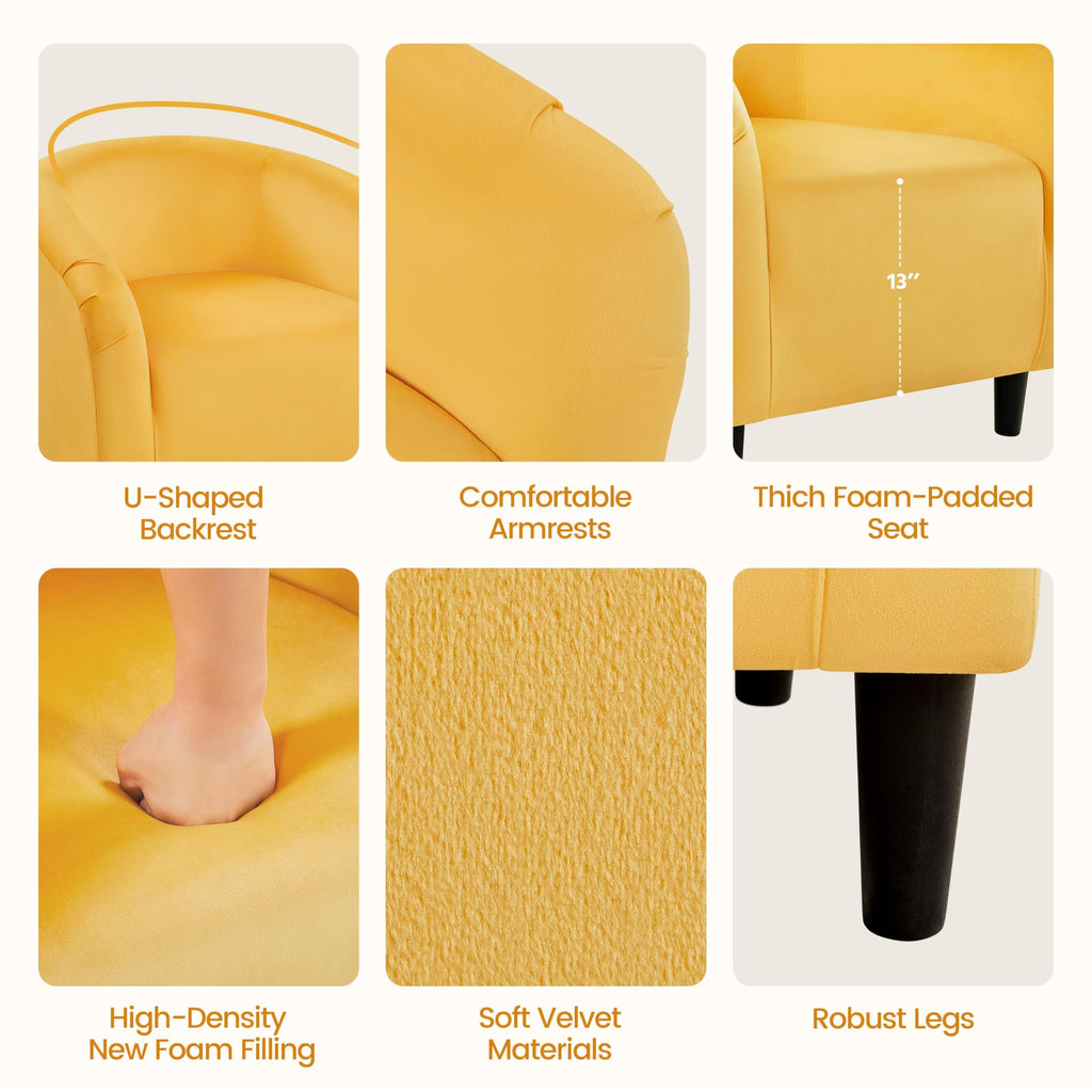 Accent Barrel Chair, Velvet Club Chair, Furry Sherpa Elegant Armchair with Cozy Soft Padded, Suitable for Living Room Bedroom Reception Room Office, Yellow