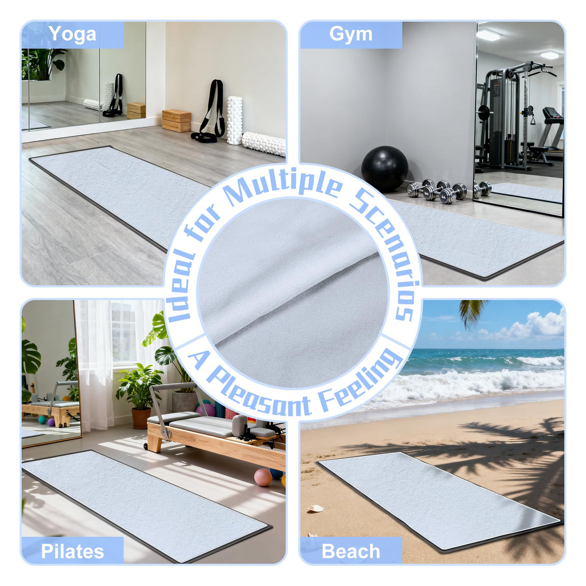 Yoga Towel,Ultra-Absorbent Yoga Mat Towel for Hot Yoga Towel Non Slip,Featuring Ultra-Stylish Prints,Ideal for Workouts,Hot Yoga, Bikram,Pilates Equipment,72 x 27 in,Grey