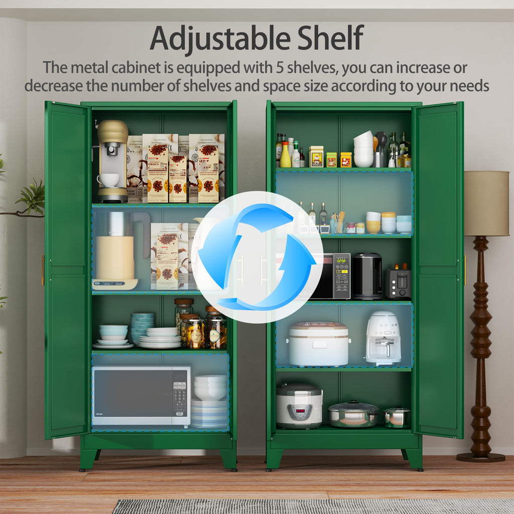 Green Metal Storage Cabinet,75" Steel Cabinets for Home Office