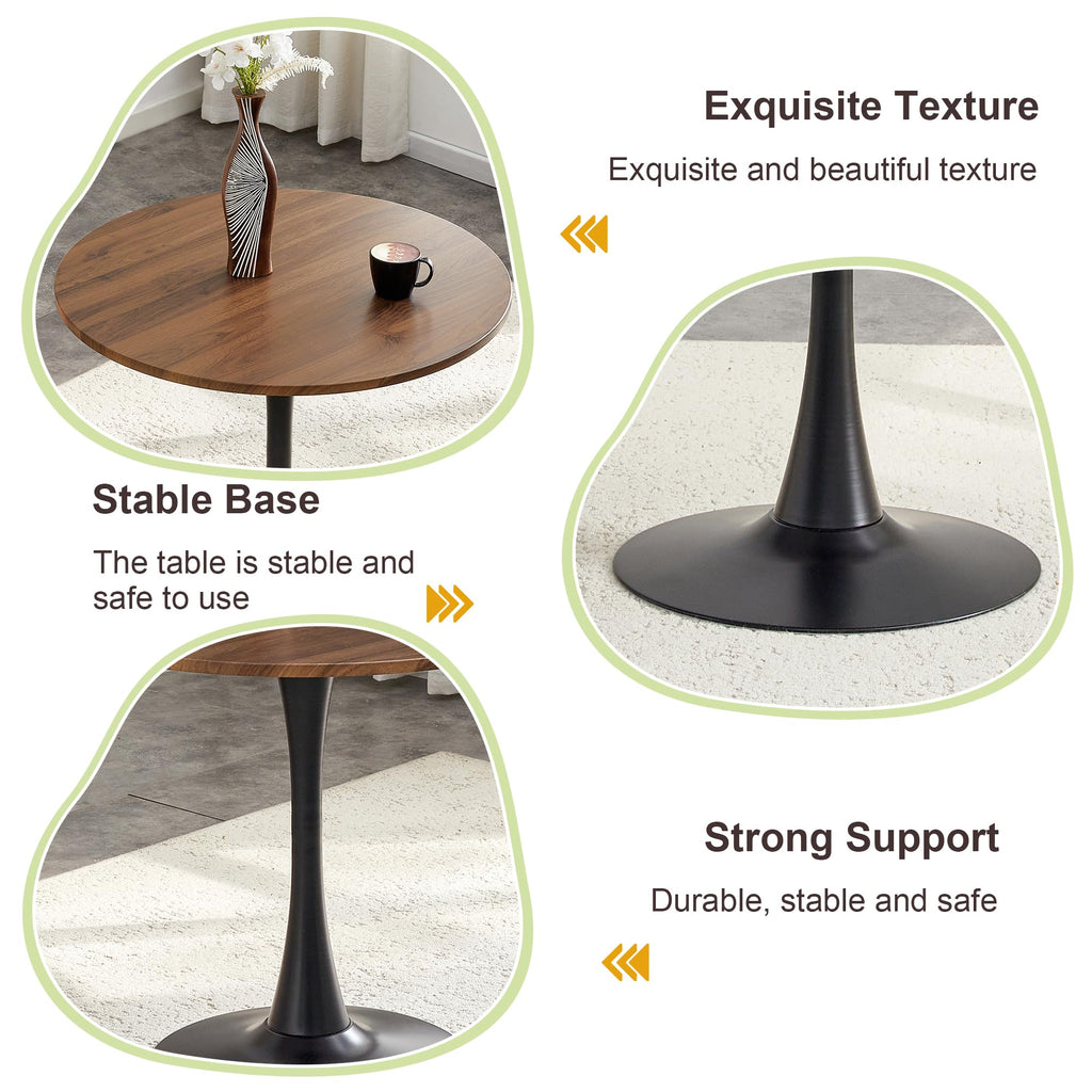 Round Tulip Dining Table, 31.5" Circle Tulip Table with Thickened Tabletop & Metal Pedestal, Mid Century Modern Bistro Table for Kitchen, Small Places, Living Room