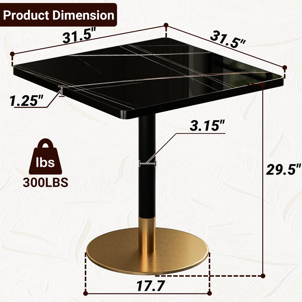 hausway 31.5" Tulip Table,Square Kitchen Dining Table for 2-4 with Thick Sintered Stone Top,Titanium Golden Pedestal Base,Heat-Resistant,Bistro Table for Dining Room,Café,Small Space（Gilded Chord）