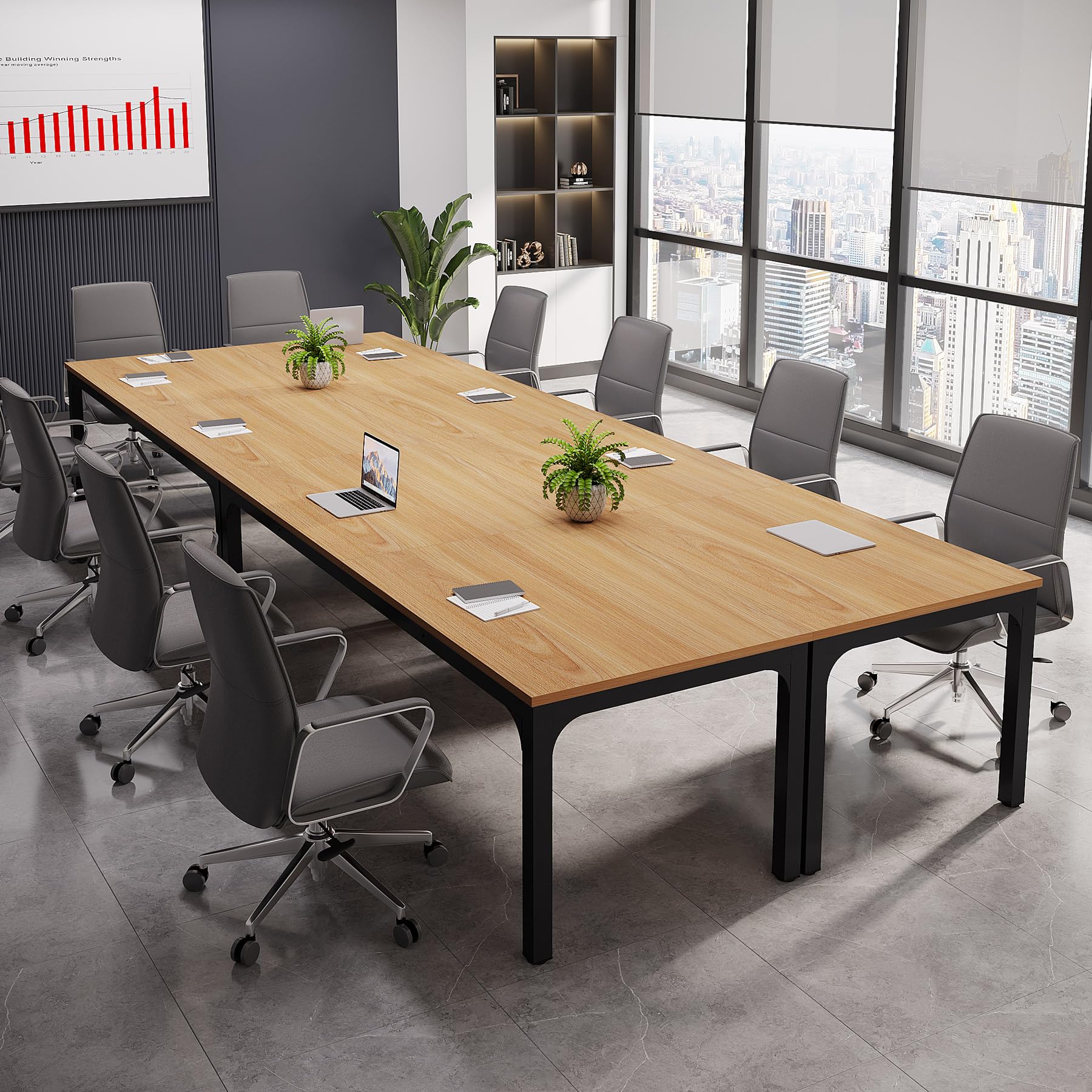 6.5 FT Conference Room Table, 78.74" W x 27.56" D Large Office Conference Table, Modern Seminar Meeting Table Desk for Boardroom, Meeting Room (4, Natural)