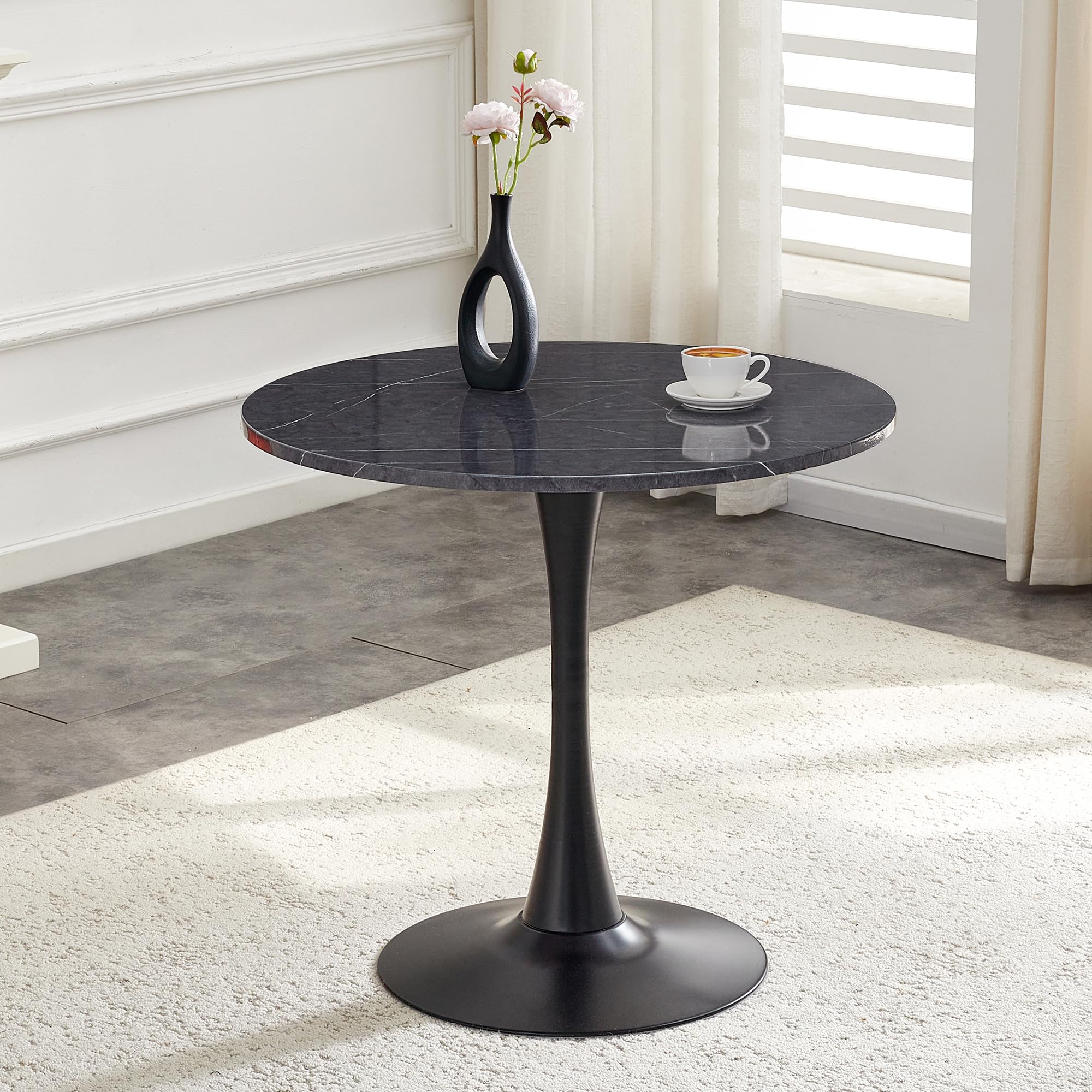 Round Tulip Dining Table, 31.5" Circle Tulip Table with Thickened Tabletop & Metal Pedestal, Mid Century Modern Bistro Table for Kitchen, Small Places, Living Room