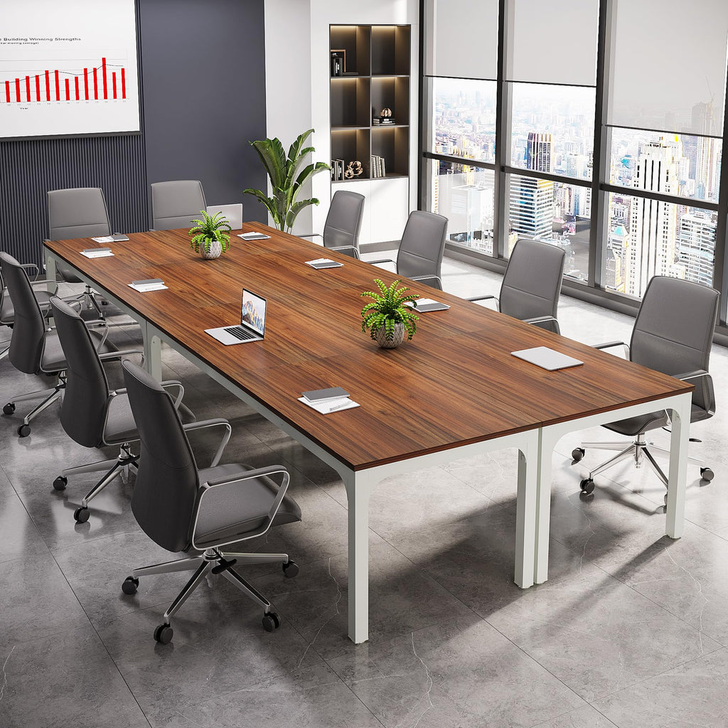 6.5 FT Conference Room Table, 78.74" W x 27.56" D Large Office Conference Table, Modern Seminar Meeting Table Desk for Boardroom, Meeting Room (2, Brown and White)