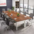 6.5 FT Conference Room Table, 78.74" W x 27.56" D Large Office Conference Table, Modern Seminar Meeting Table Desk for Boardroom, Meeting Room (4, Brown and White)