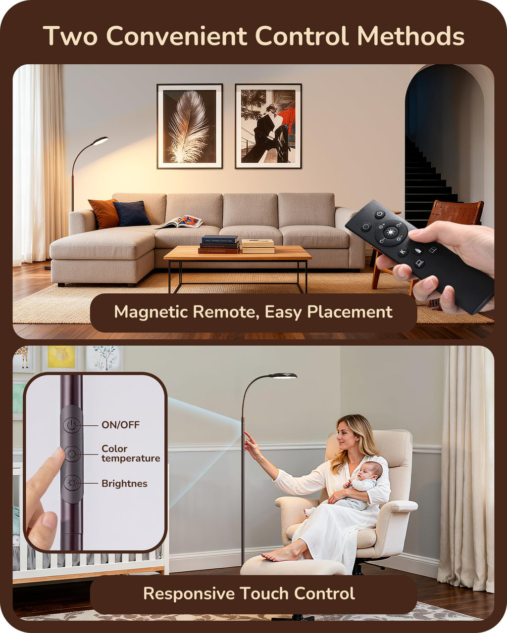 Modern LED Floor Lamp 1300LM Floor Lamps for Living Room Brown