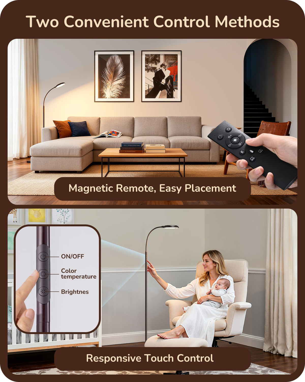 Modern LED Floor Lamp 1300LM Floor Lamps for Living Room Brown