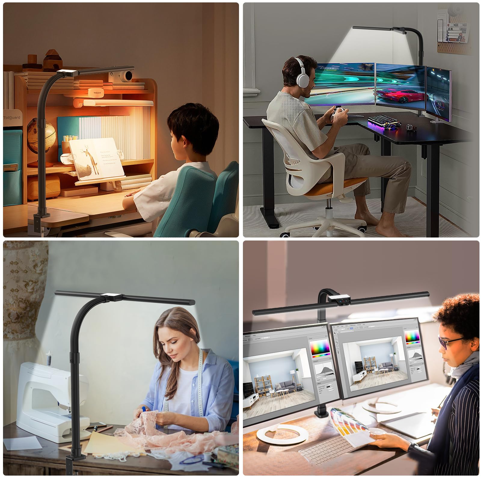 Led Desk Lamp for Home Office,24W Bright Eye-Caring Desk Light with Clamp,5 brightness and 5 temperatures Dimmable Workbench Task Light, Adjustable Gooseneck Table Lamp for Monitor Study(black)