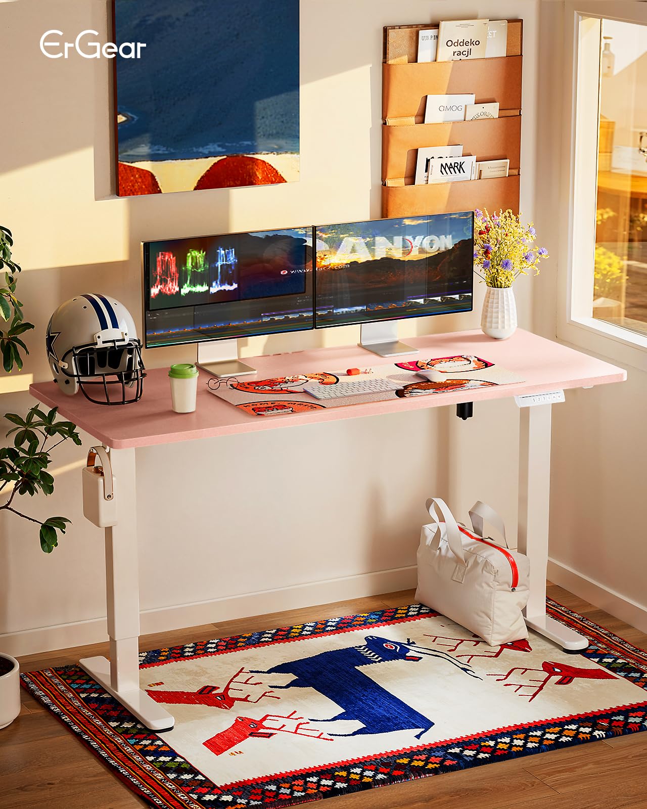 Height Adjustable Electric Standing Desk, 55 x 28 Inches Sit Stand up Desk, Memory Computer Home Office Desk, Pink