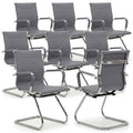 Office Chairs Set of 8 - PU Leather Desk Chair No Wheels with Arms - 400LB Capacity Sled Base Waiting Room Chairs, Modern Conference Chair for Home Office, Lobby, School Grey