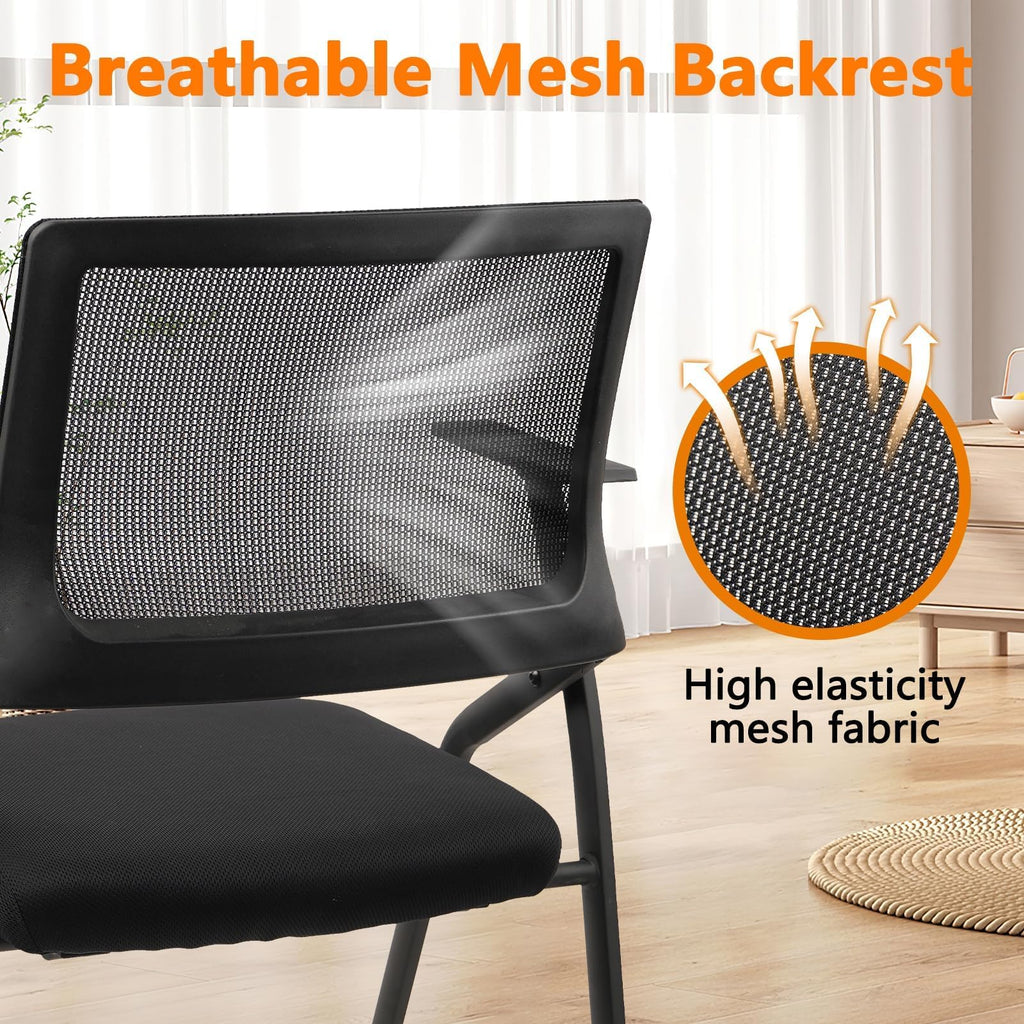 Black (10 pk) Stackable & Foldable Office Chairs with Ergonomic Lumbar Support and Thickened Seat Cushion, Folding Mesh Fabric Reception Guest Chair for School Church Conference Waiting Room