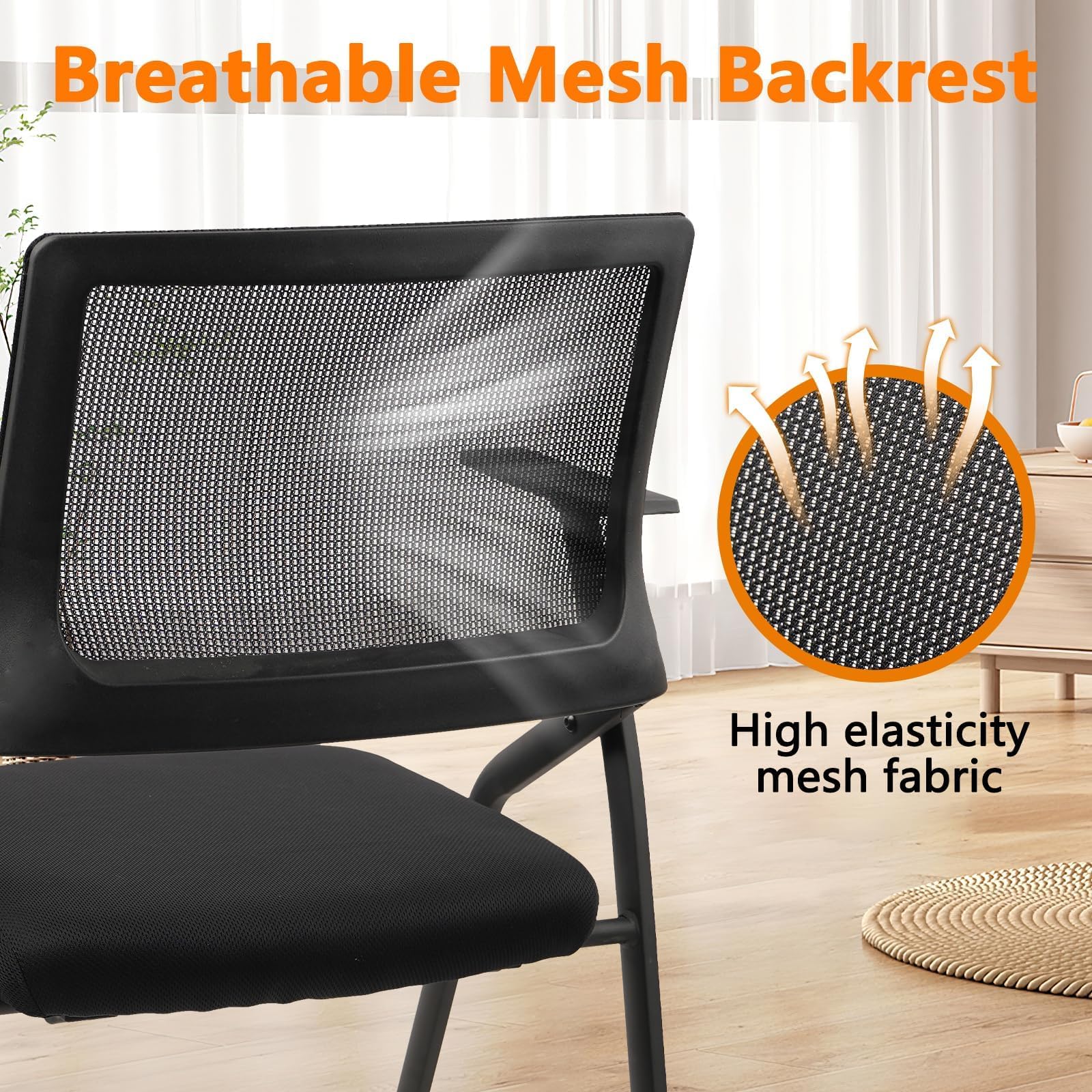 Black (10 pk) Stackable & Foldable Office Chairs with Ergonomic Lumbar Support and Thickened Seat Cushion, Folding Mesh Fabric Reception Guest Chair for School Church Conference Waiting Room