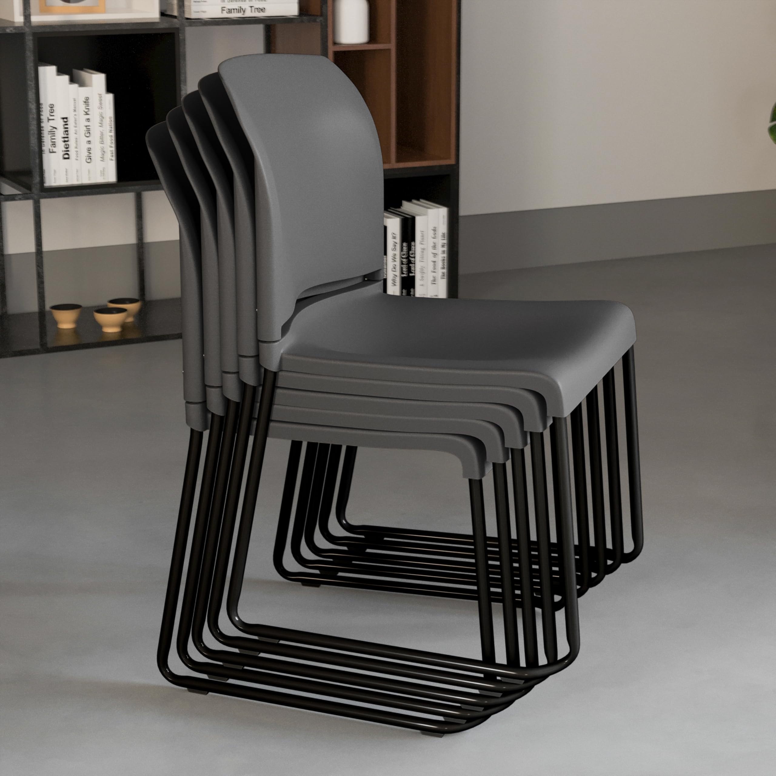 Set of 5, Hercules Series Contoured Stacking Chairs for Waiting Rooms and Offices, Ergonomic Lobby Chairs with Curved Back, Gray