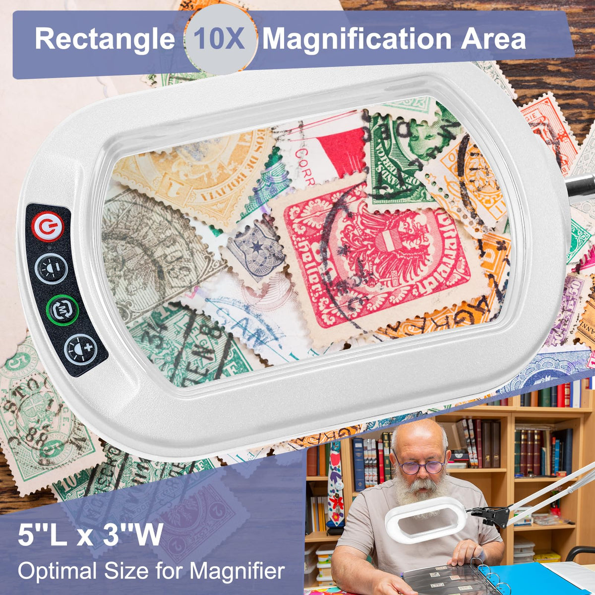 14.35" Large Magnifying Glass with Light and Clamp, Real Glass, 5 Color Modes, Stepless Dimmable, Lighted Magnifier with Stand Hands Free, LED Swing Arm Desk Lamp for Close Work, Craft, White
