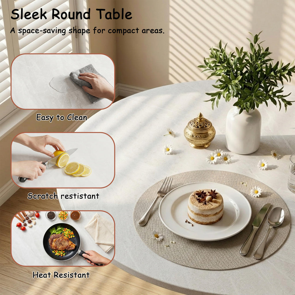 Sybrioka 27.6" Marble Round Tulip Table, Mid-Century Modern Style Dining Table with Black Pedestal Base for 2-4 People, Featuring A Marble Tabletop for Kitchen, Dining Room, Cafe (Grayish White)