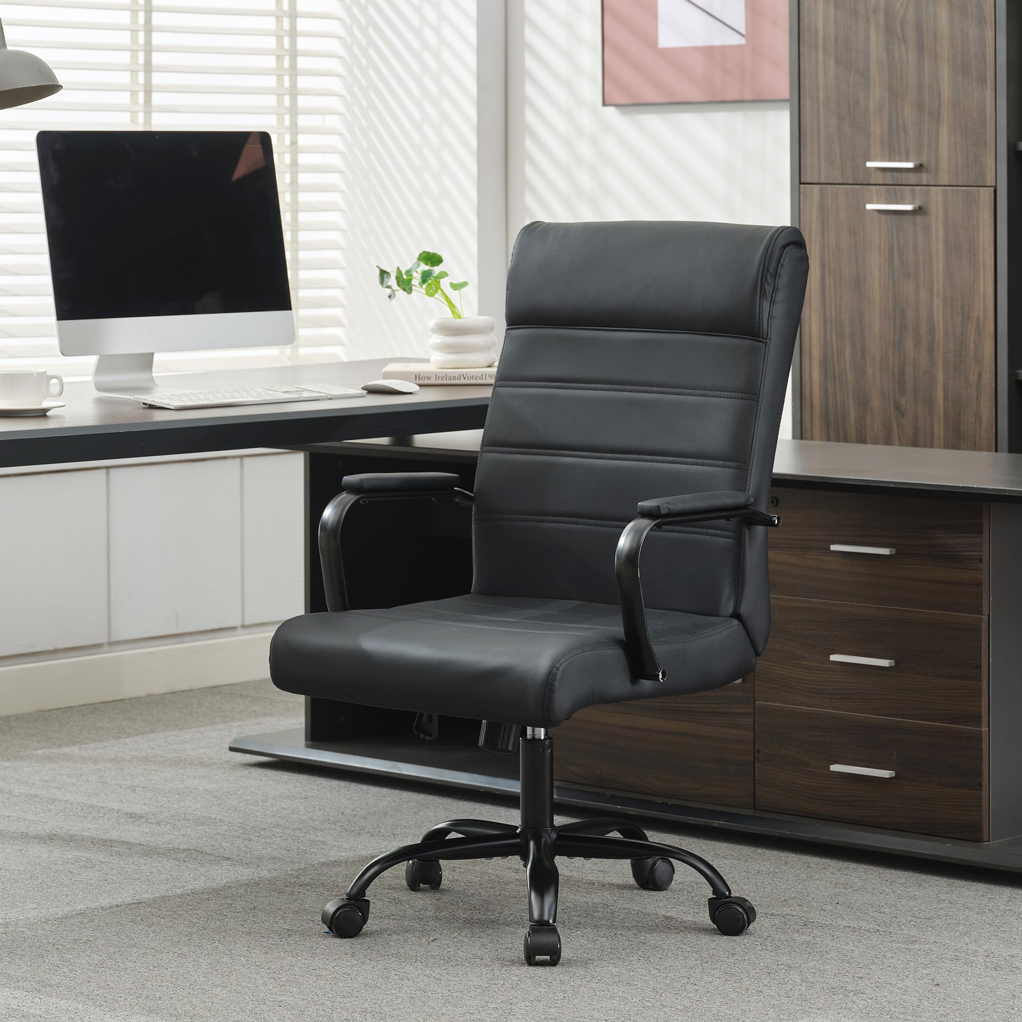 Office Desk Chair,Modern Conference Room Chairs,High Back Ergonomic Home ofiice Chair,Adjustable Height Swivel Executive Computer Chair with Padded Seat and Armrest,Pure Black