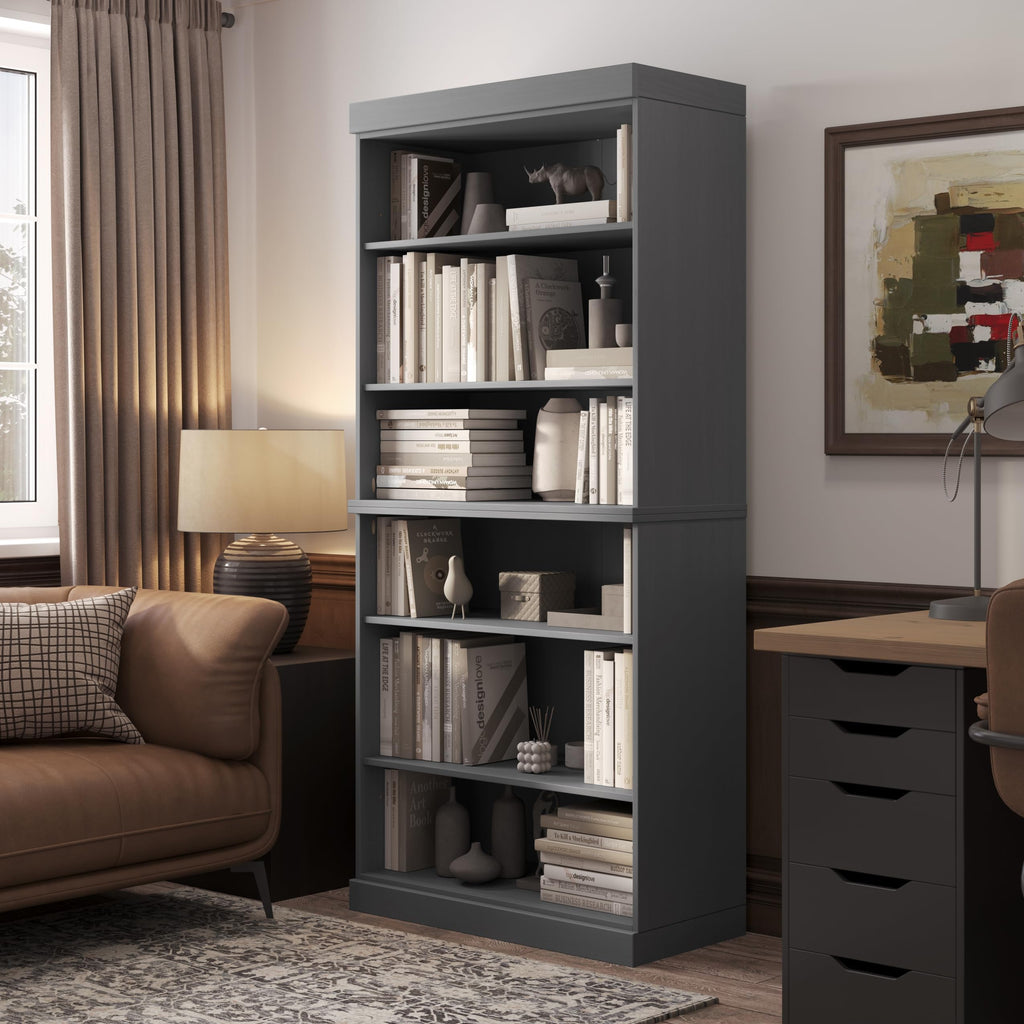Solid Wood Bookcase – Stackable Modular 6-Tier Bookshelf - 71.5" Tall x 32" Wide – Gray, Open Display Shelf for Living Room, Office, Renewable 100% Eco-Friendly Wood, Made in Brazil