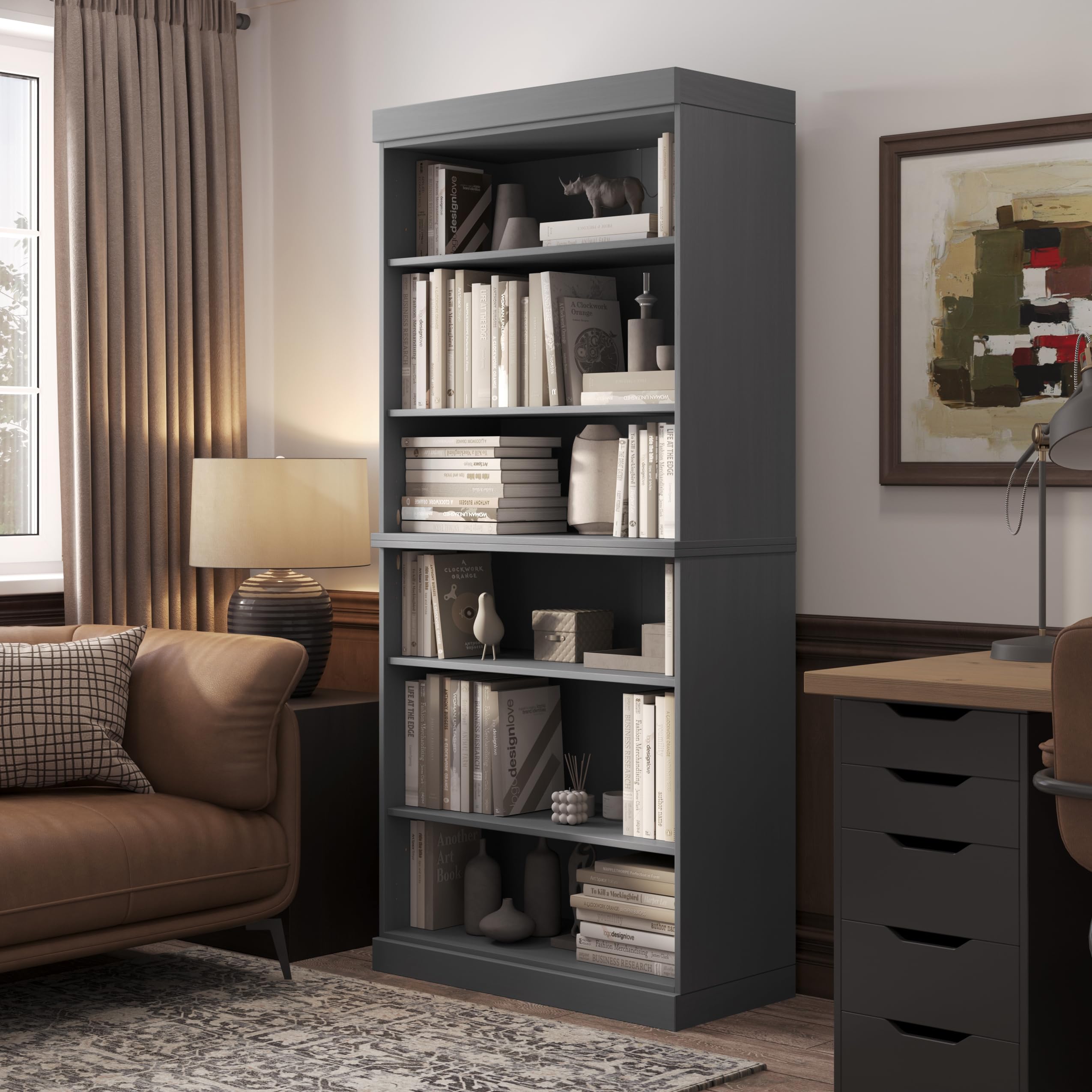 Solid Wood Bookcase – Stackable Modular 6-Tier Bookshelf - 71.5" Tall x 32" Wide – Gray, Open Display Shelf for Living Room, Office, Renewable 100% Eco-Friendly Wood, Made in Brazil