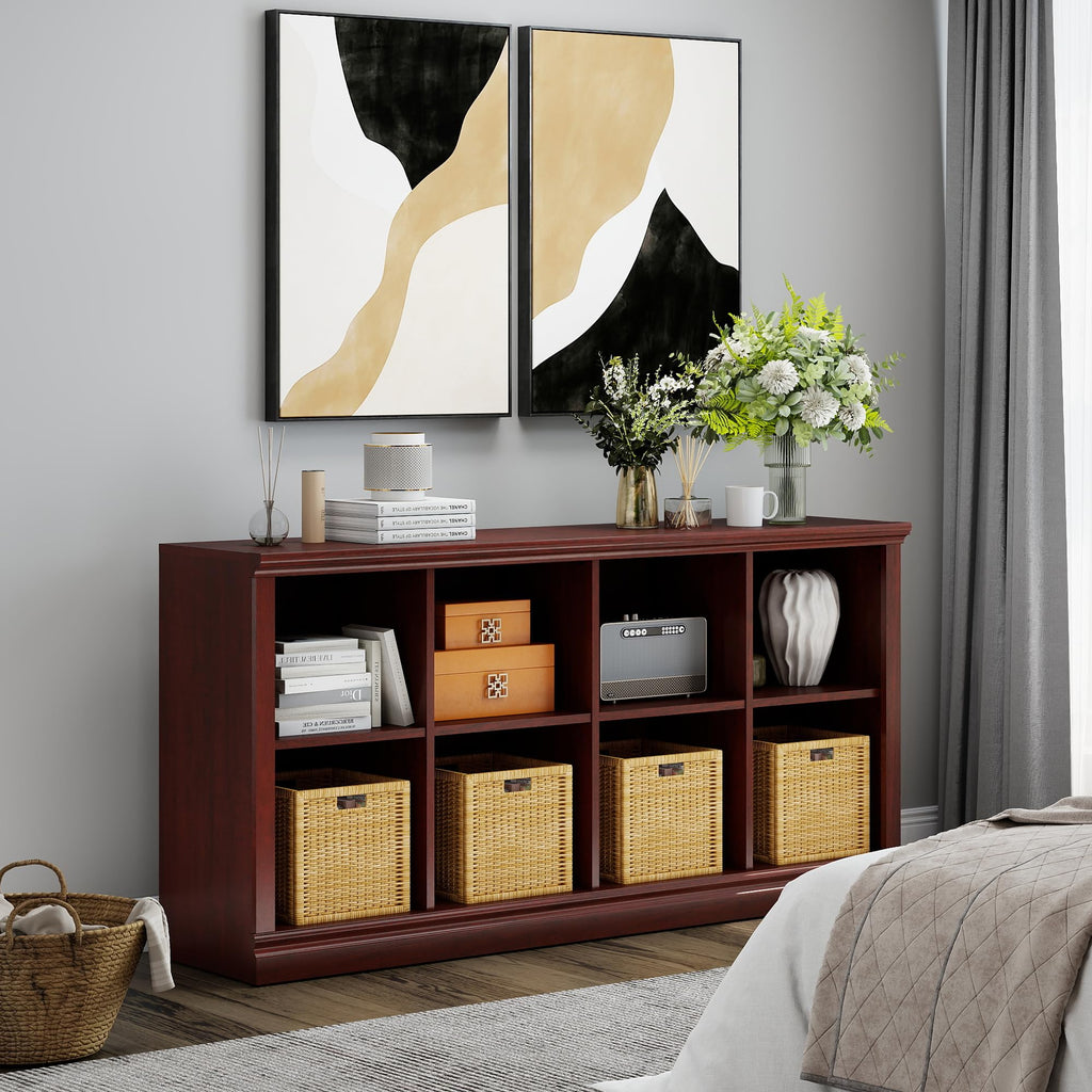 2 Tiers 8 Cube Storage Organizer Bookcase, 54 inch Width Wooden Book Shelf