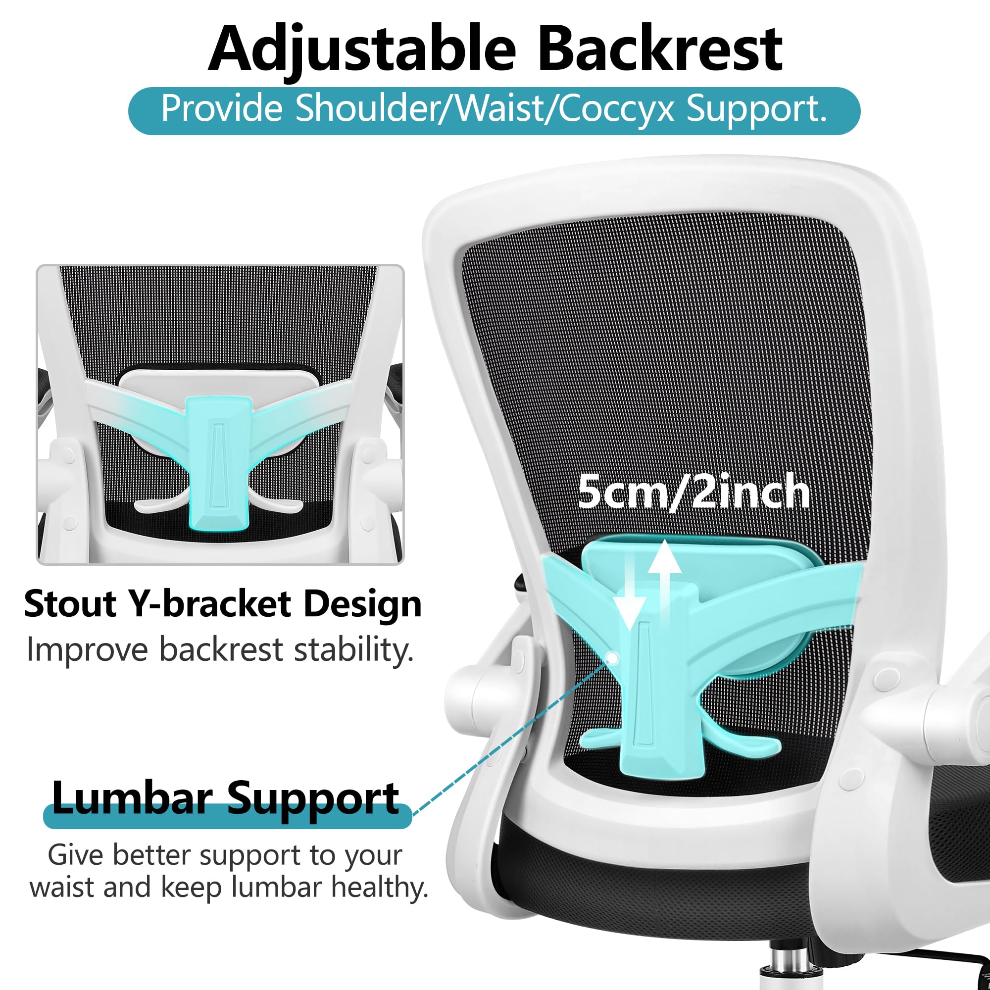 Office Chair, Ergonomic Desk Chair Breathable Mesh Chairs Adjustable High Back Lumbar Support Flip-up Armrests, Executive Rolling Swivel Comfy Computer Chairs Home Office White