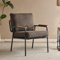Mid-Century Modern Accent Armchair for Office, Small Comfy Upholstered Leisure Reading Chair with Wood Armrest for Office, Bedroom, Living Room, Waiting Room, Linen Expresso