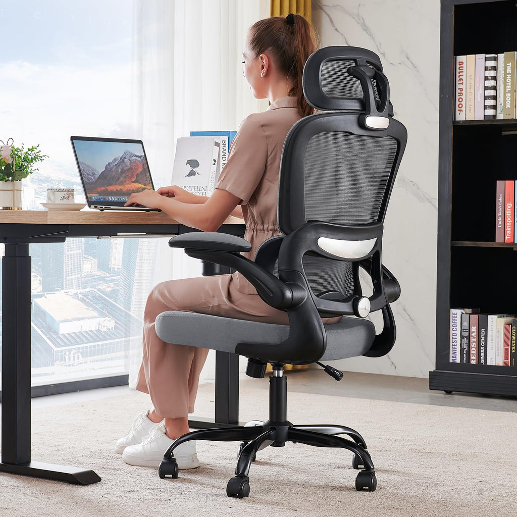 Office Chair Ergonomic Desk Chair, 330 LBS Home Mesh Office Desk Chairs with Wheels, Comfortable Gaming Chairs (Black Grey)