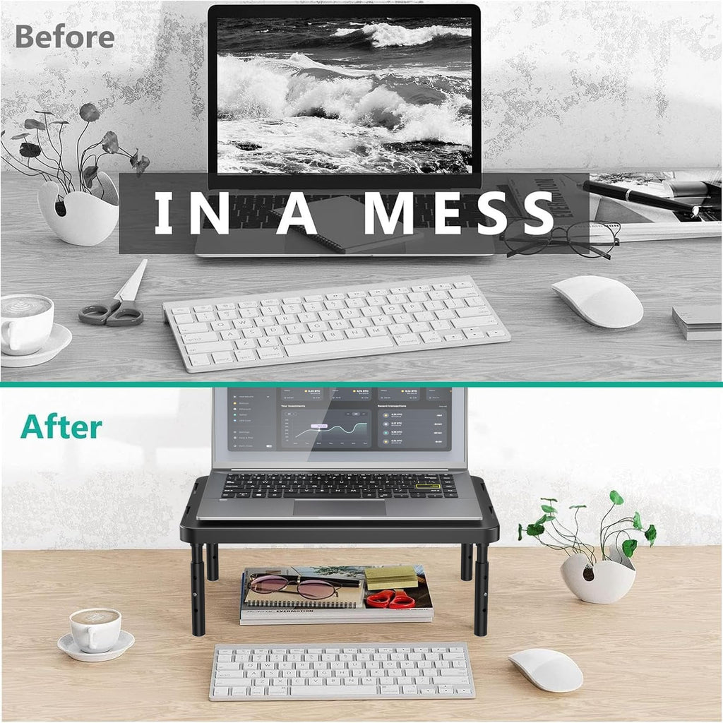 Computer Monitor Stand for Desk, Adjustable Laptop Riser, Desk Monitor Stand Underneath Storage for Office, School Supplies (PTT001-B), 1 Pack, Black