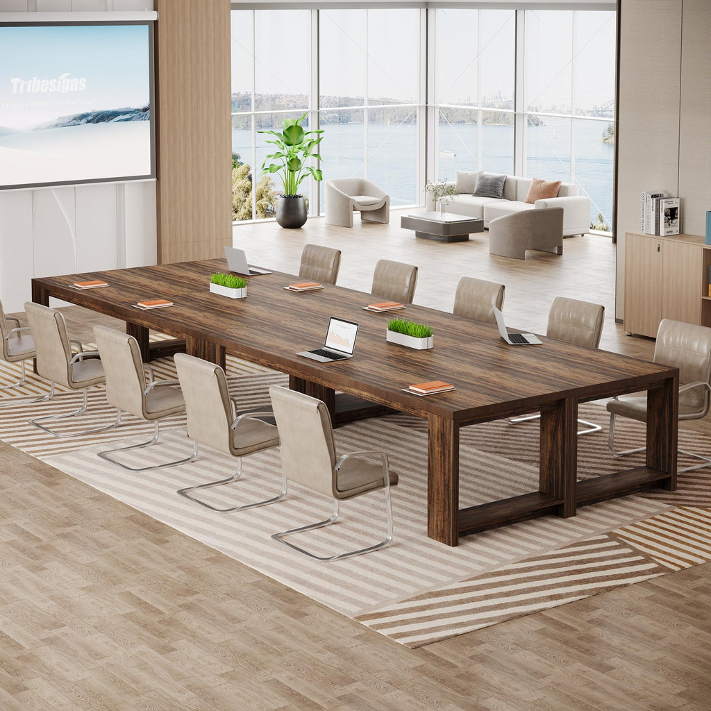 Large Conference Table for 6-8, 87-Inch Rectangular Meeting Table, Farmhouse Seminar Boardroom Desk for Office Conference Room (2, Vintage)