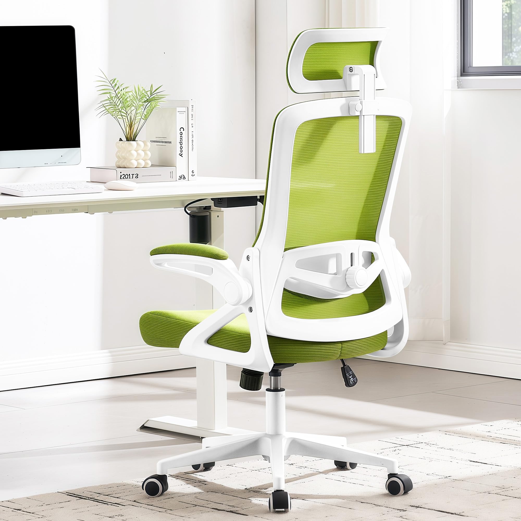 Ergonomic Office Chair, 400 LBS Desk Chair with Adjustable Lumbar Support, High Back Breathable Mesh Computer Chair Rolling Work Swivel Task Chairs, Comfy Home Office Desk Chair (Green)