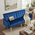 62.99" W Velvet Modern Convertible Folding Futon Couch Sofa Bed w/ 2 USB Charging Ports for Compact Living Space, Small Couches for Office, Dorm, RV Room, Apartment, Bedroom (Navy Blue)