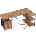 L Shaped Office Desk with Power Outlets, 55 Inch Computer Desk with 3 Drawers, Shelves, Reverisble for Gaming Corner Work Home Office Study, Rustic Brown