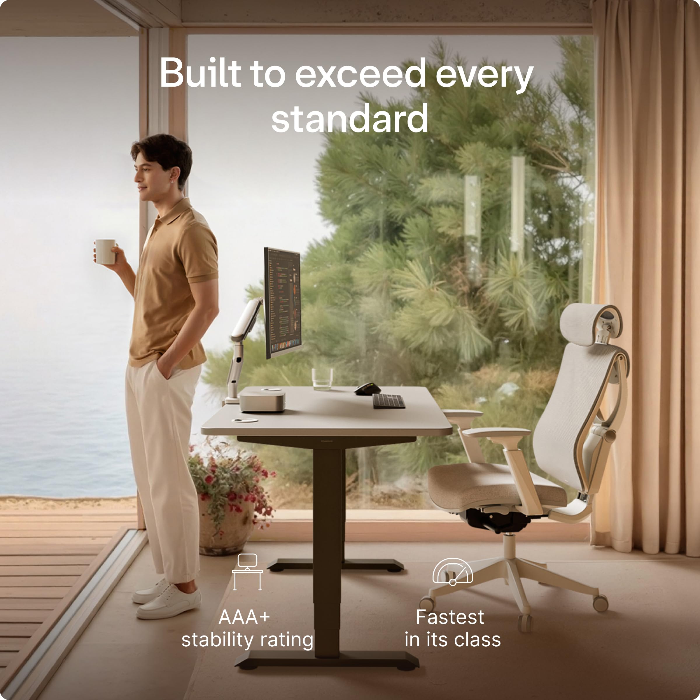 Standing Desk 54x28 — Made in Europe, Ergonomic Sit Stand Home Office Desk, Electric Height Adjustable, Dual Motor, USB & USB-C Charging, Wobble-Free, Touchscreen, 3 Memory Presets