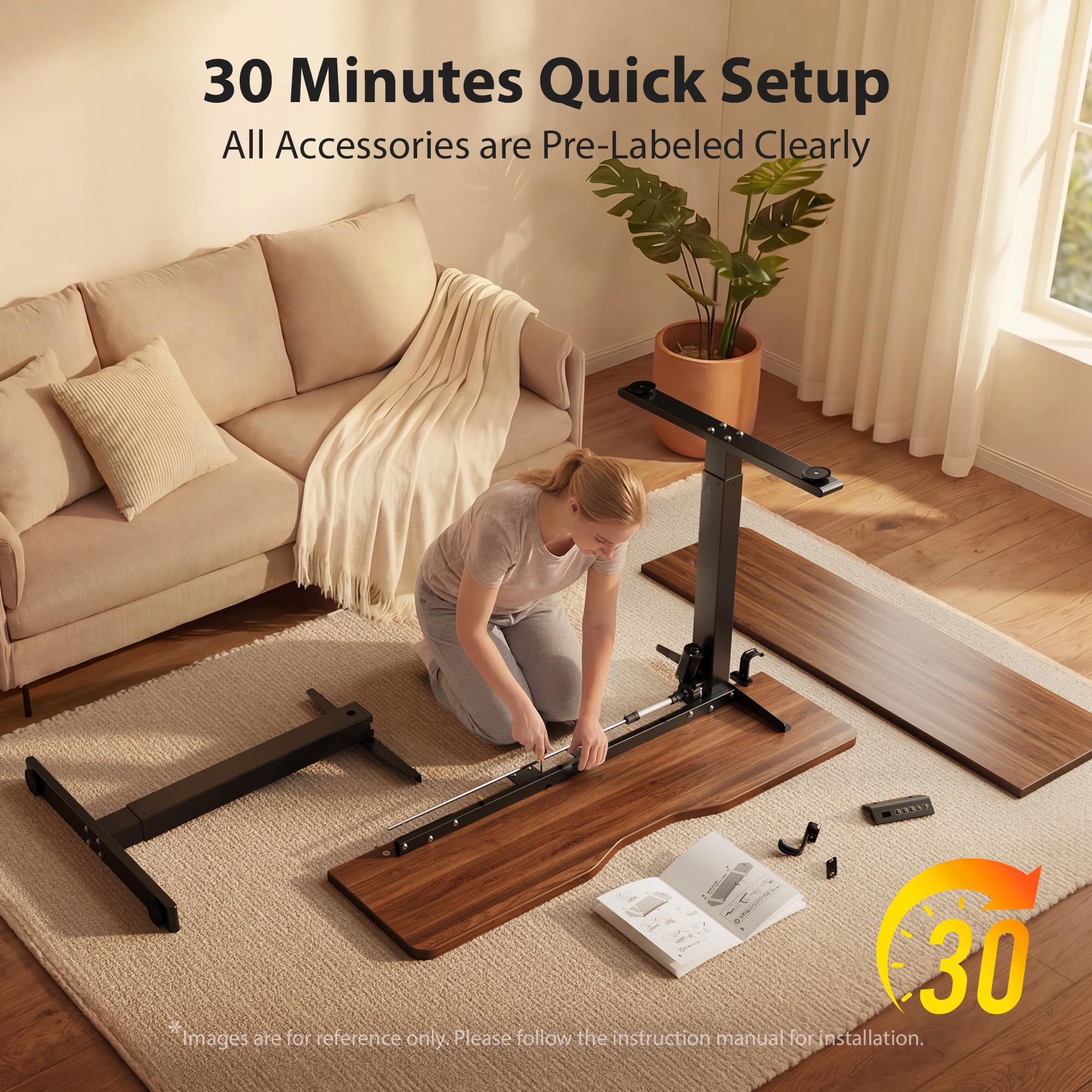 Standing Desk, 55x24 Inches Sit Stand Home Office Desk, Electric Stand up Desk, Adjustable Desk with Splice Board, Black Frame/Black Walnut Top