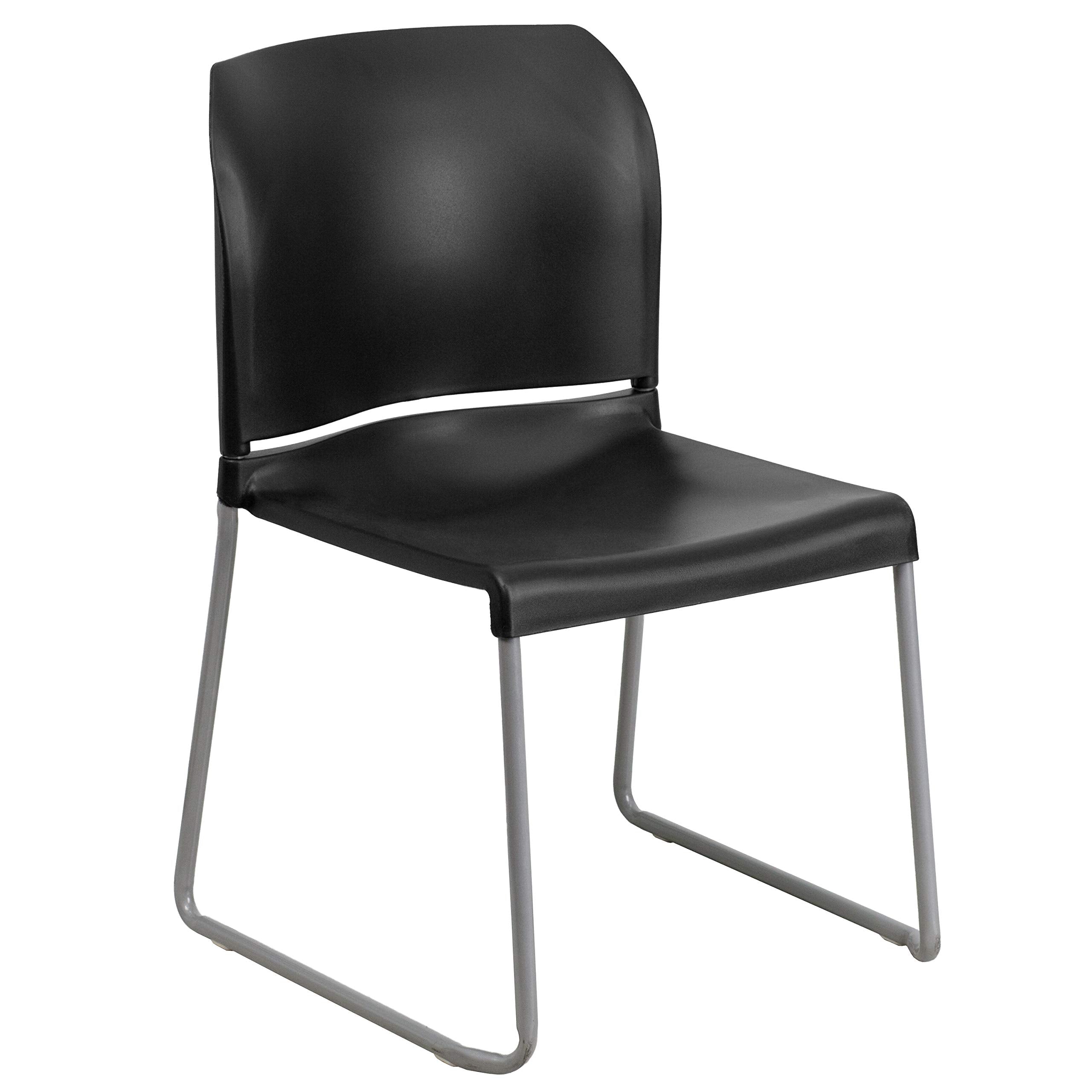 Set of 5, Hercules Series Contoured Stacking Chairs for Waiting Rooms and Offices, Ergonomic Lobby Chairs with Curved Back, Black