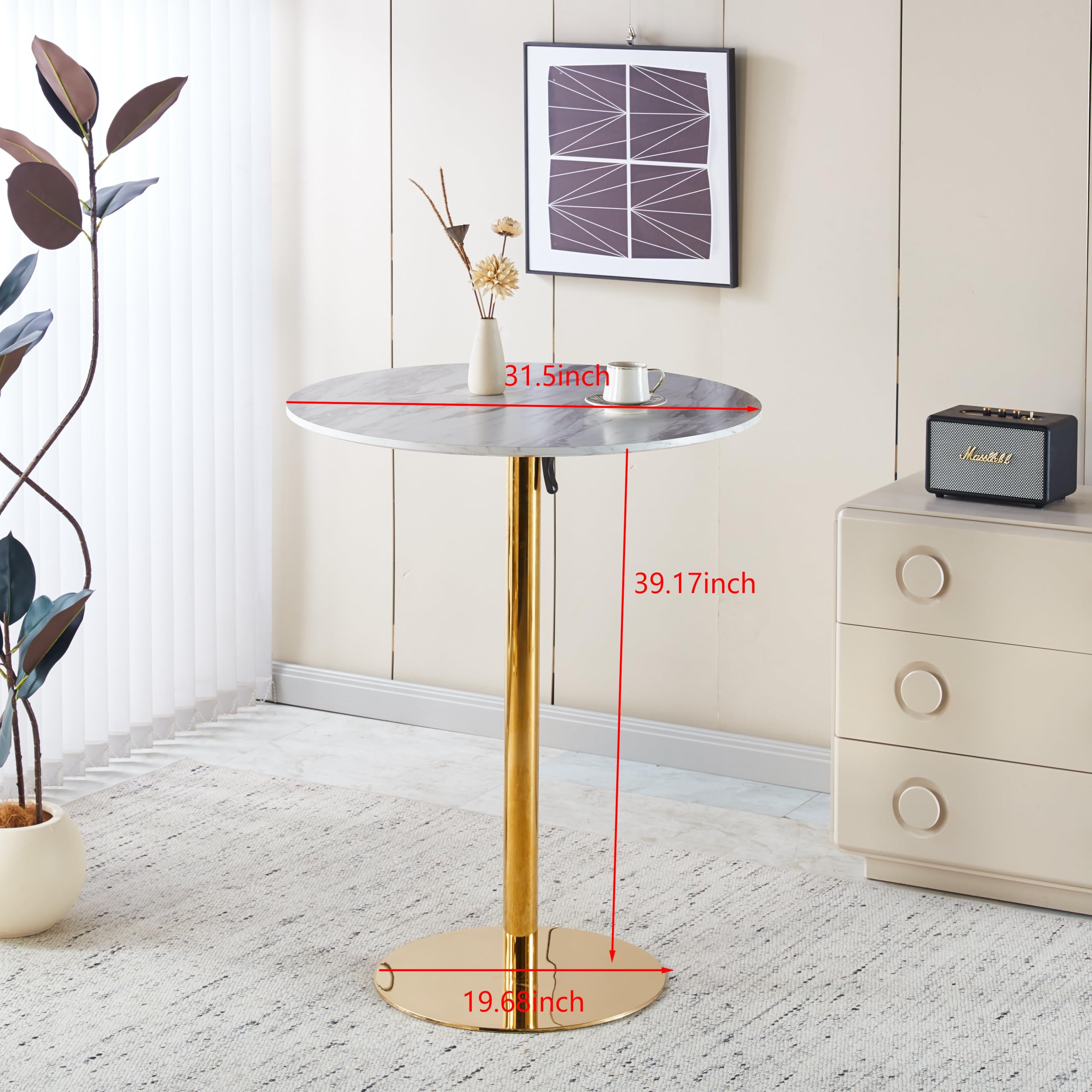 31.5" Round Tulip Dining Table, Mid-Century Tulip Table Kitchen Tulip Dining Table 2 People with Faux Marble Table Top & Metal Base for Office Living Room