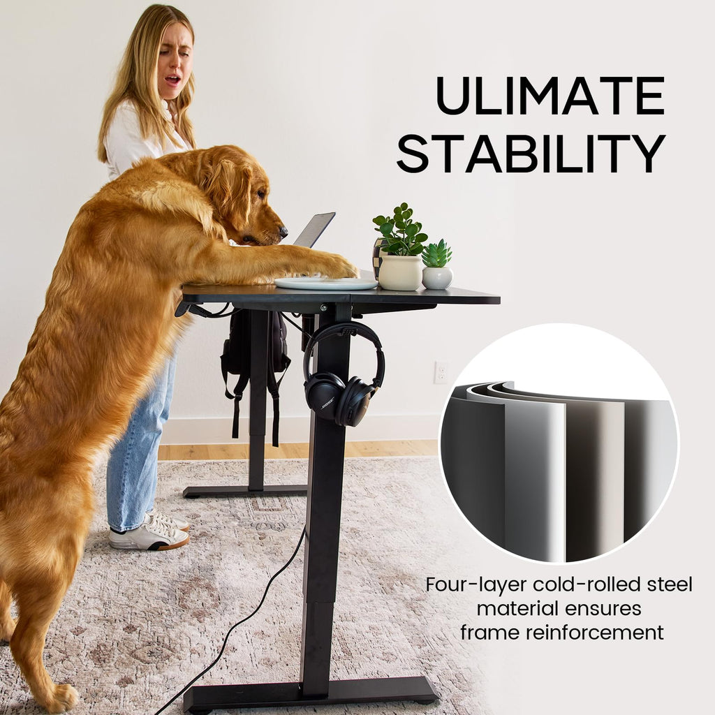 39.4" Small Electric Standing Desk, Adjustable Height Office Desk with Wood Desktop, Computer Table for Home Work, Study and Gaming, Small Spaces, Modern Furniture, Black