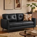 Sofa Couch 61" Small Loveseat Couches for Living Room, Black Faux Leather Couch Mid Century Modern Tufted Mini Sofa Comfy Office 2 Seat Settee Love Seat Couches for Small Spaces Bedroom