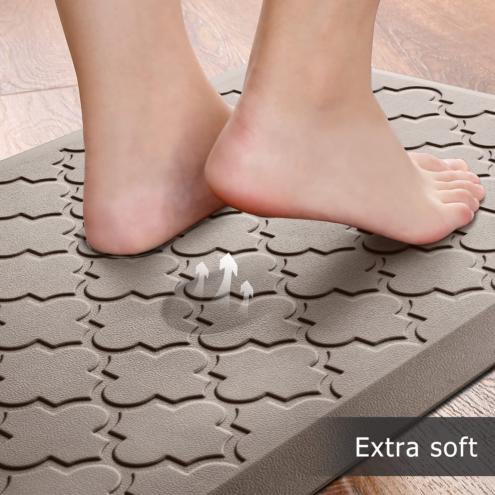 Mat [2 PCS] Cushioned Anti-Fatigue Floor Mat, Waterproof Non-Skid Kitchen Mats and Rugs, Ergonomic Comfort Foam Kitchen Rugs, Standing Mat for Floor,Office, Sink(Khaki,17.3"x28"+17.3"x60")