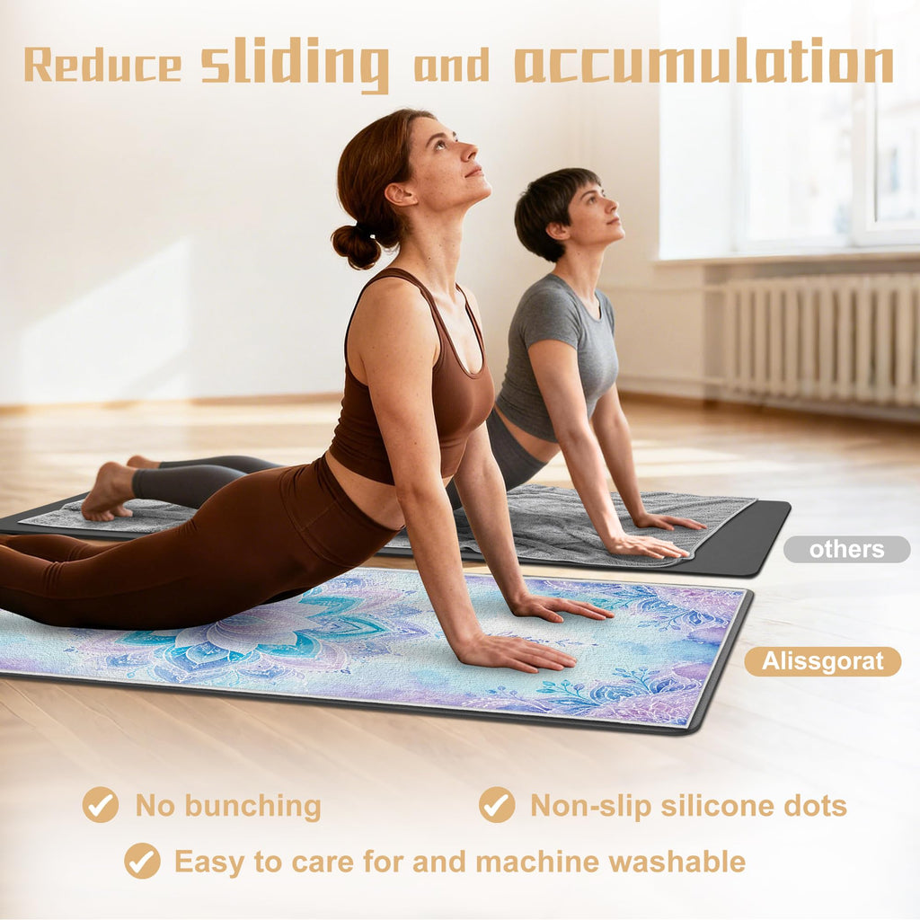 Yoga Towel,Ultra-Absorbent Yoga Mat Towel for Hot Yoga Towel Non Slip,Featuring Ultra-Stylish Prints,Ideal for Workouts,Hot Yoga, Bikram,Pilates Equipment,72 x 27 in, Blue Flowers